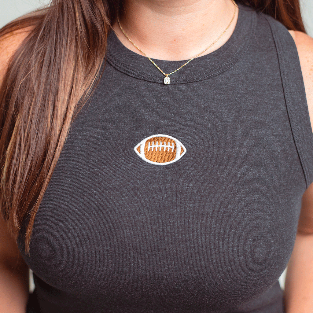 Football Embroidered High Neck Tank