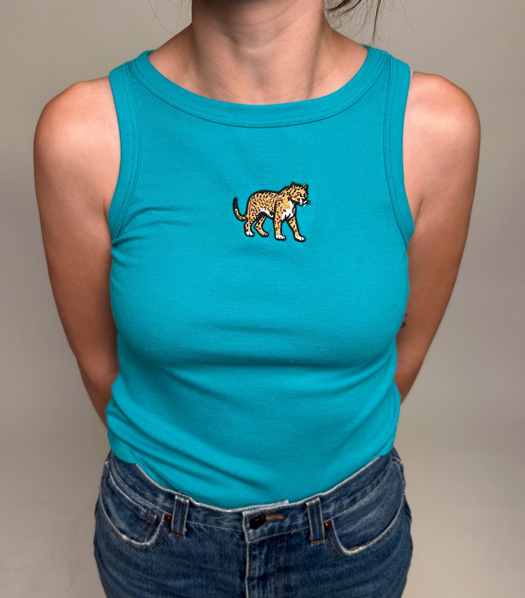 Embroidered Jaguar High Neck Tank