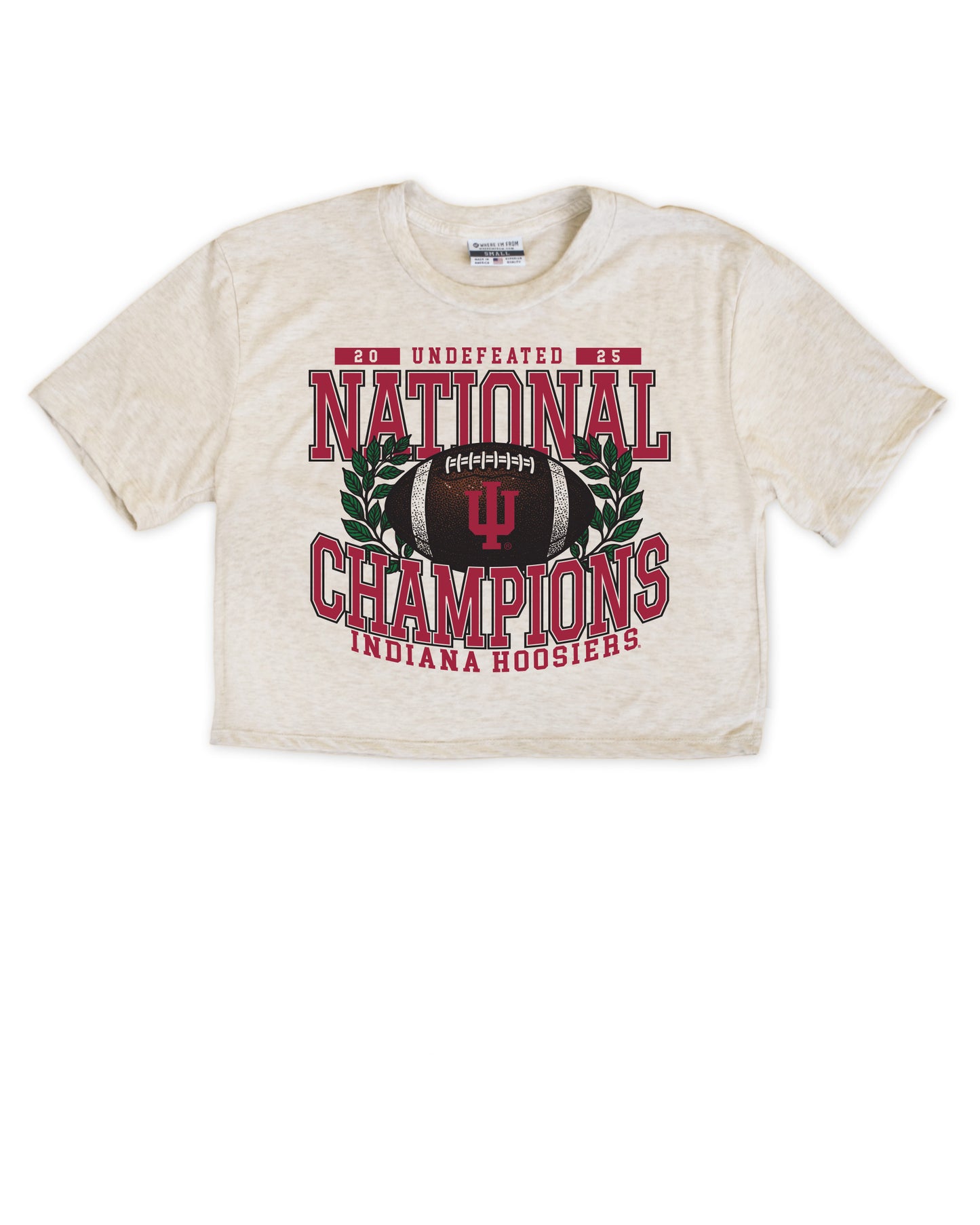 Beige t-shirt, Indiana Hoosiers football design, white background