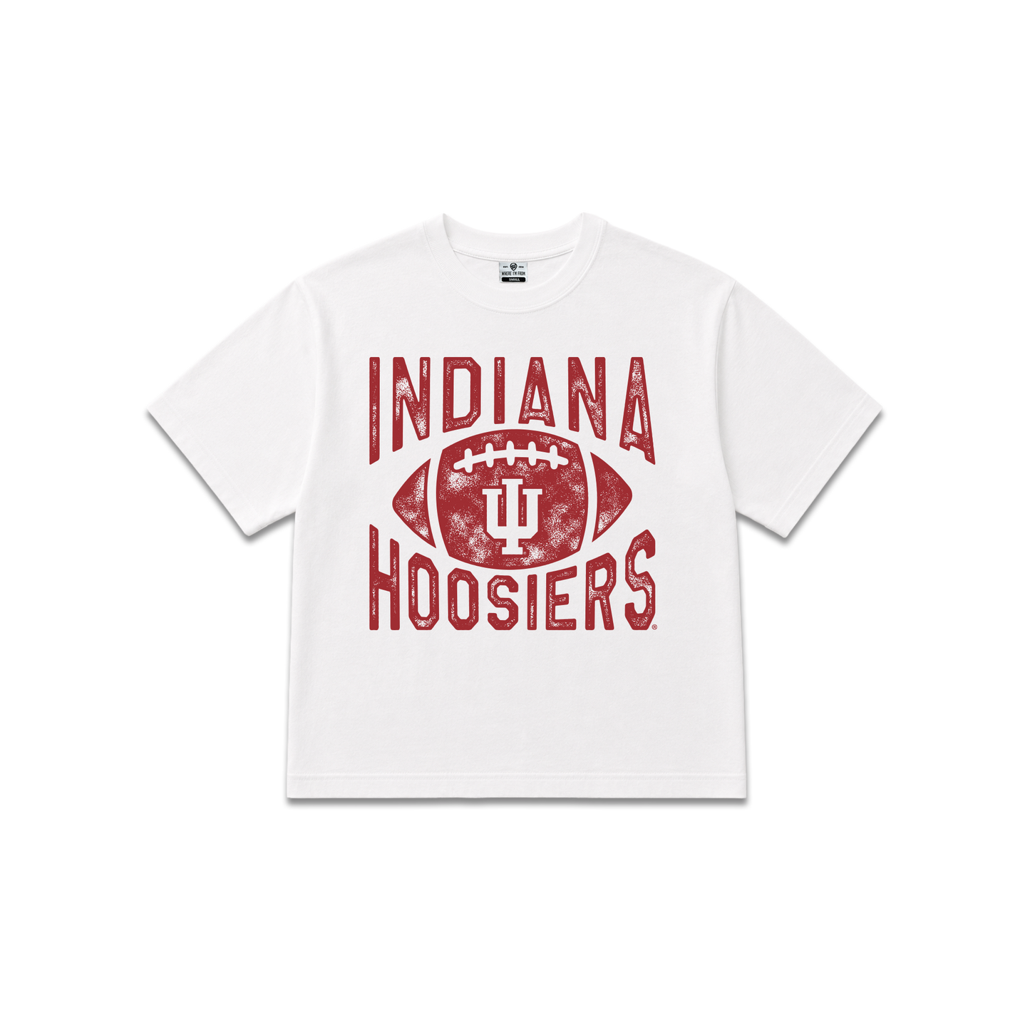 White Indiana University Hoosiers, womens oversized cropped tee, Hoosiers football.