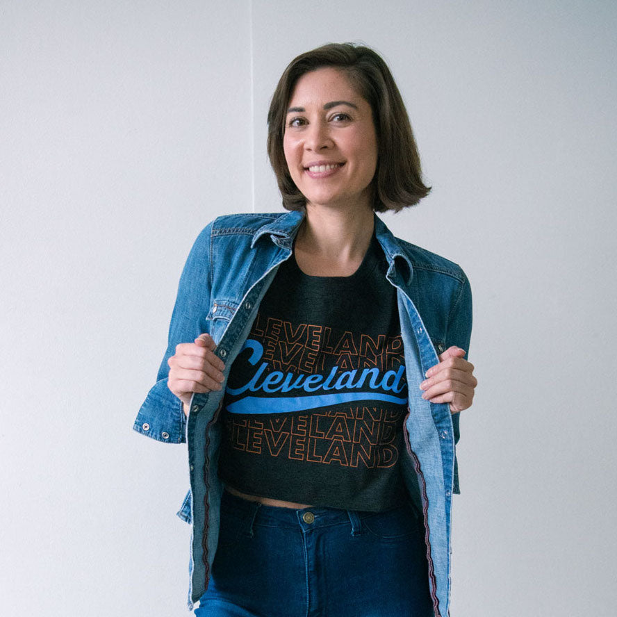 Cleveland Repeat Script Cropped Tee