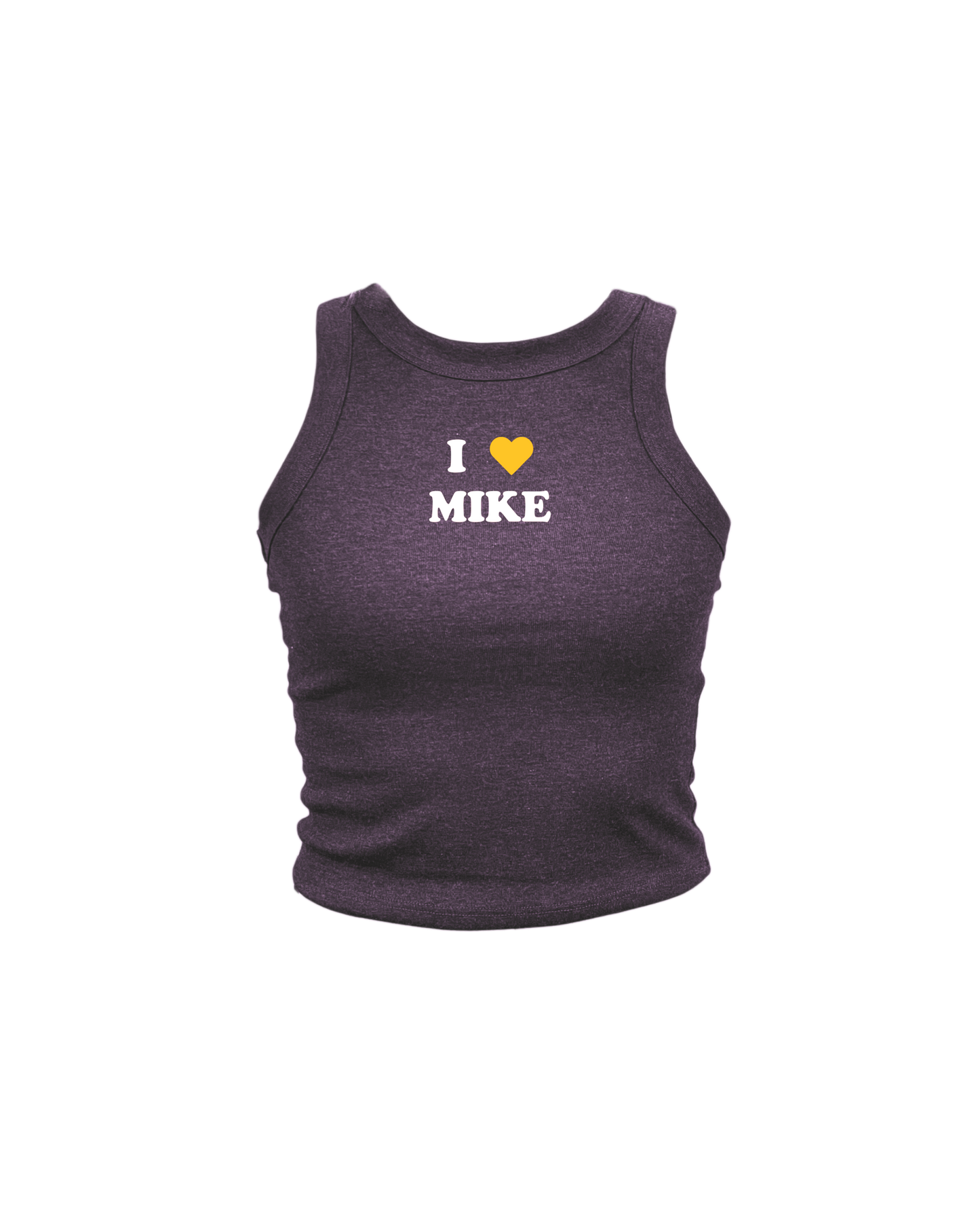 Purple Louisiana State University, womens cropped tank top, I heart Mike text.