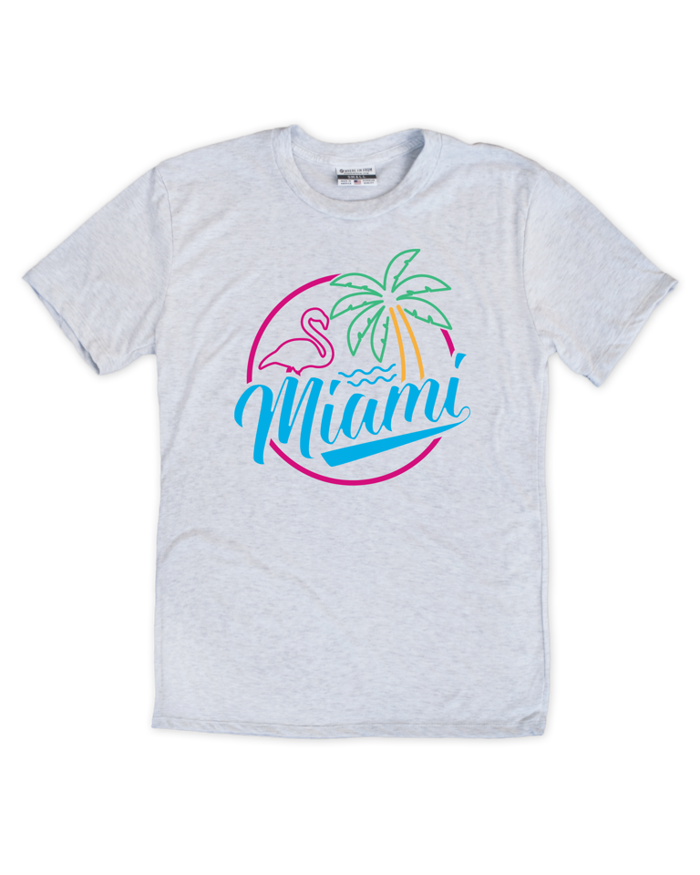 Miami Neon Flamingo Palm Tree Tee