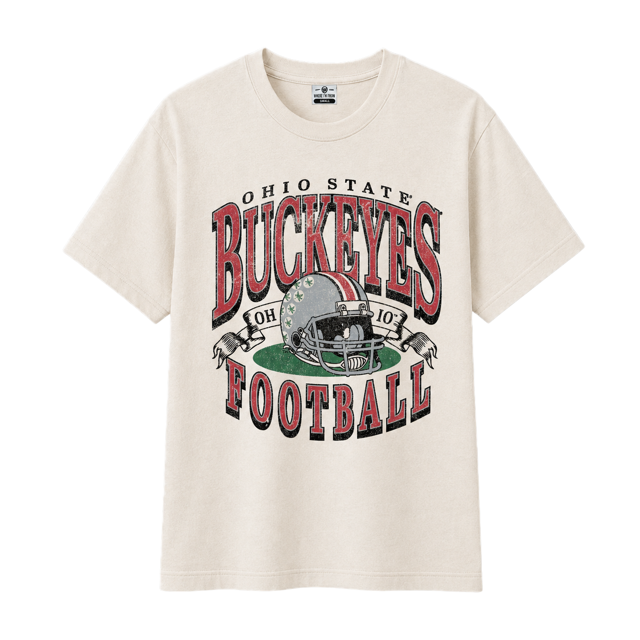 ohio state university, buckeyes football helmet, beige cotton tee