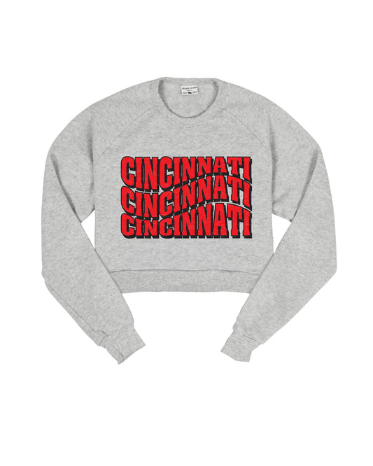Cincinnati Repeat Wavy Cropped Crew Sweatshirt