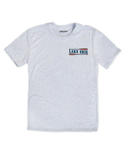 Light gray t-shirt with 'Lake Erie' text with oars on a white background