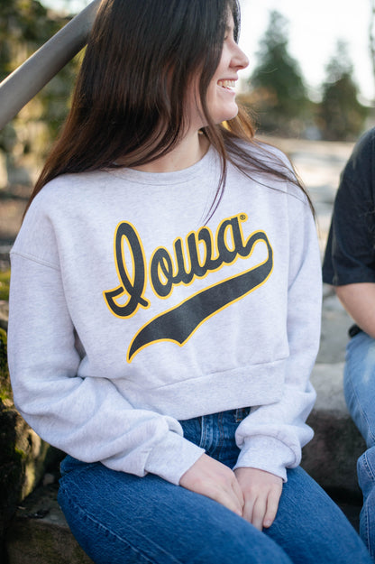 Iowa Script Cropped Crew Sweatshirt