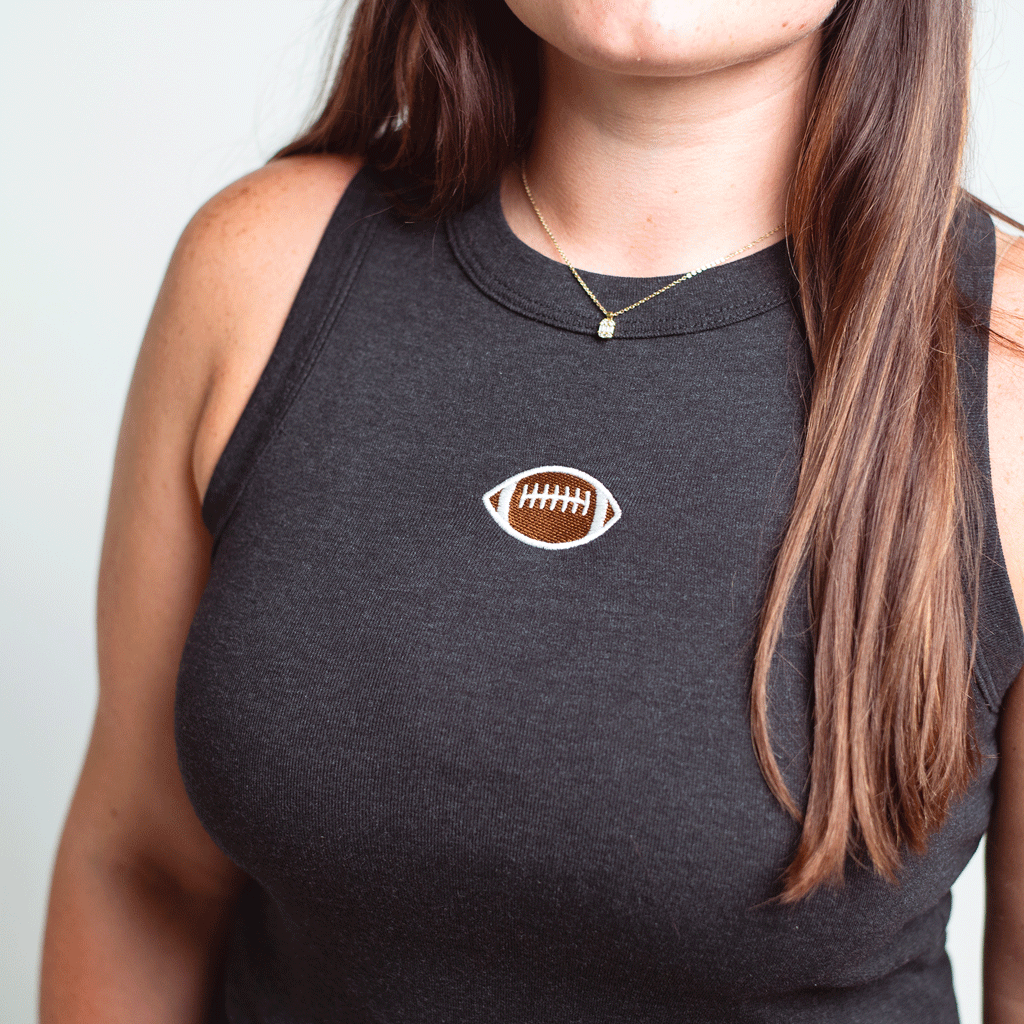Football Embroidered High Neck Tank