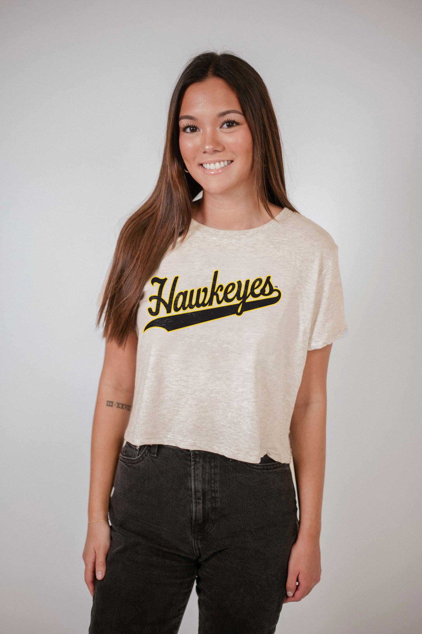Hawkeyes Underline Script Cropped Tee