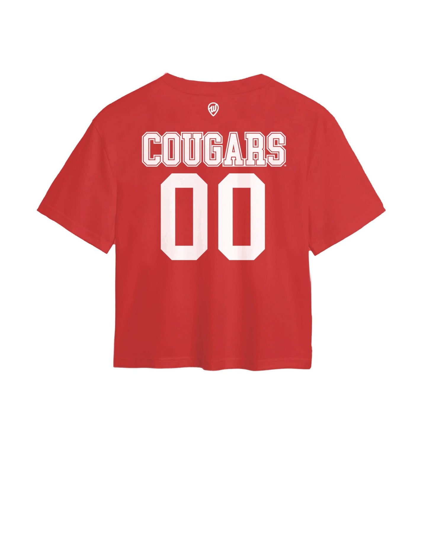 Red t-shirt with 'COUGARS 00' printed on the back against a white background