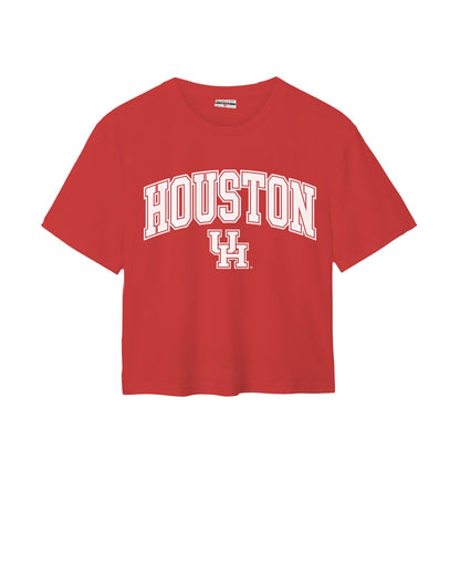 Red t-shirt with 'HOUSTON' and a logo on a white background