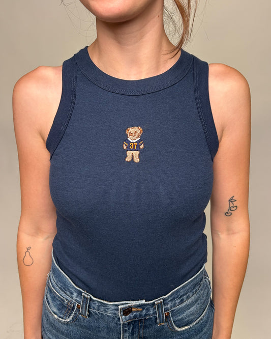 Embroidered Bear Jersey High Neck Tank