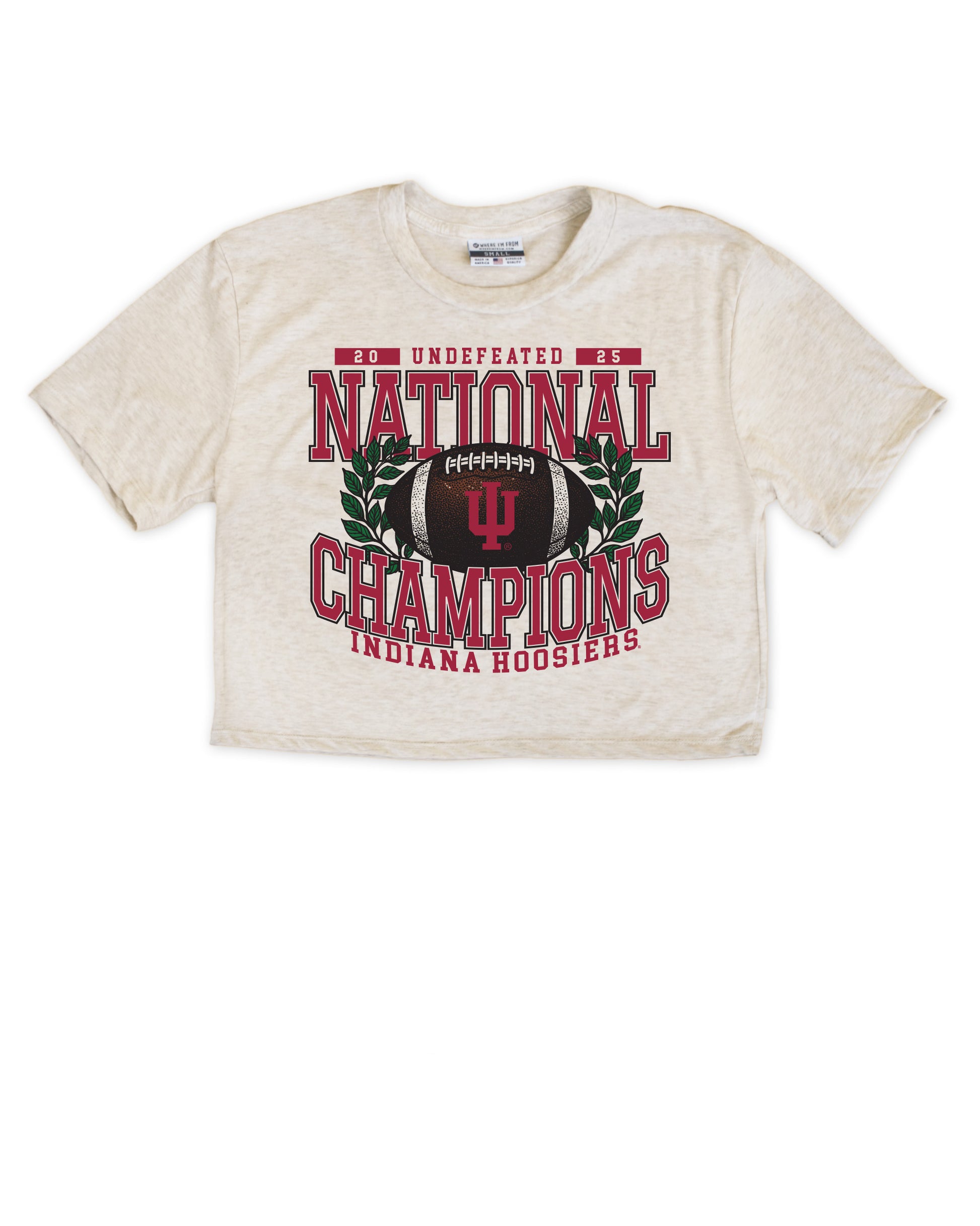 Beige t-shirt, Indiana Hoosiers football design, white background