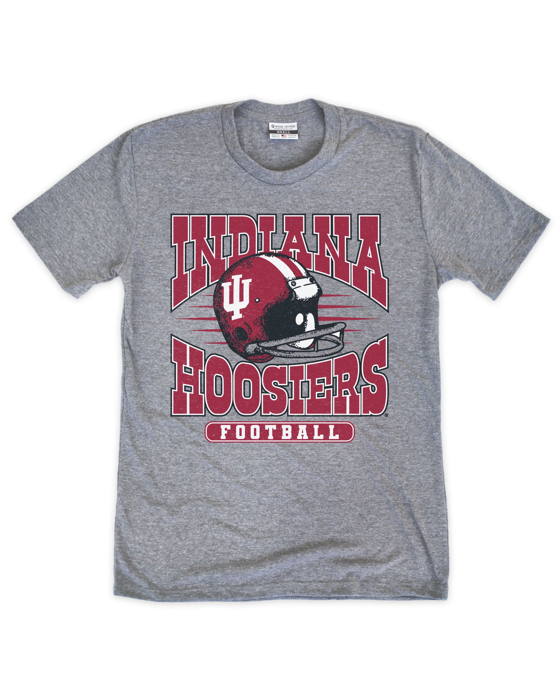 Gray t-shirt with Indiana Hoosiers football design on a white background