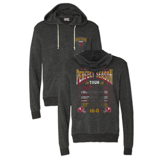 Dark gray hoodie with 'Perfect Season' tour design on a white background