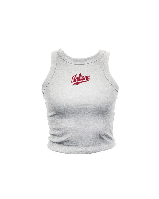 indiana university light gray women's tank, indiana script underlined