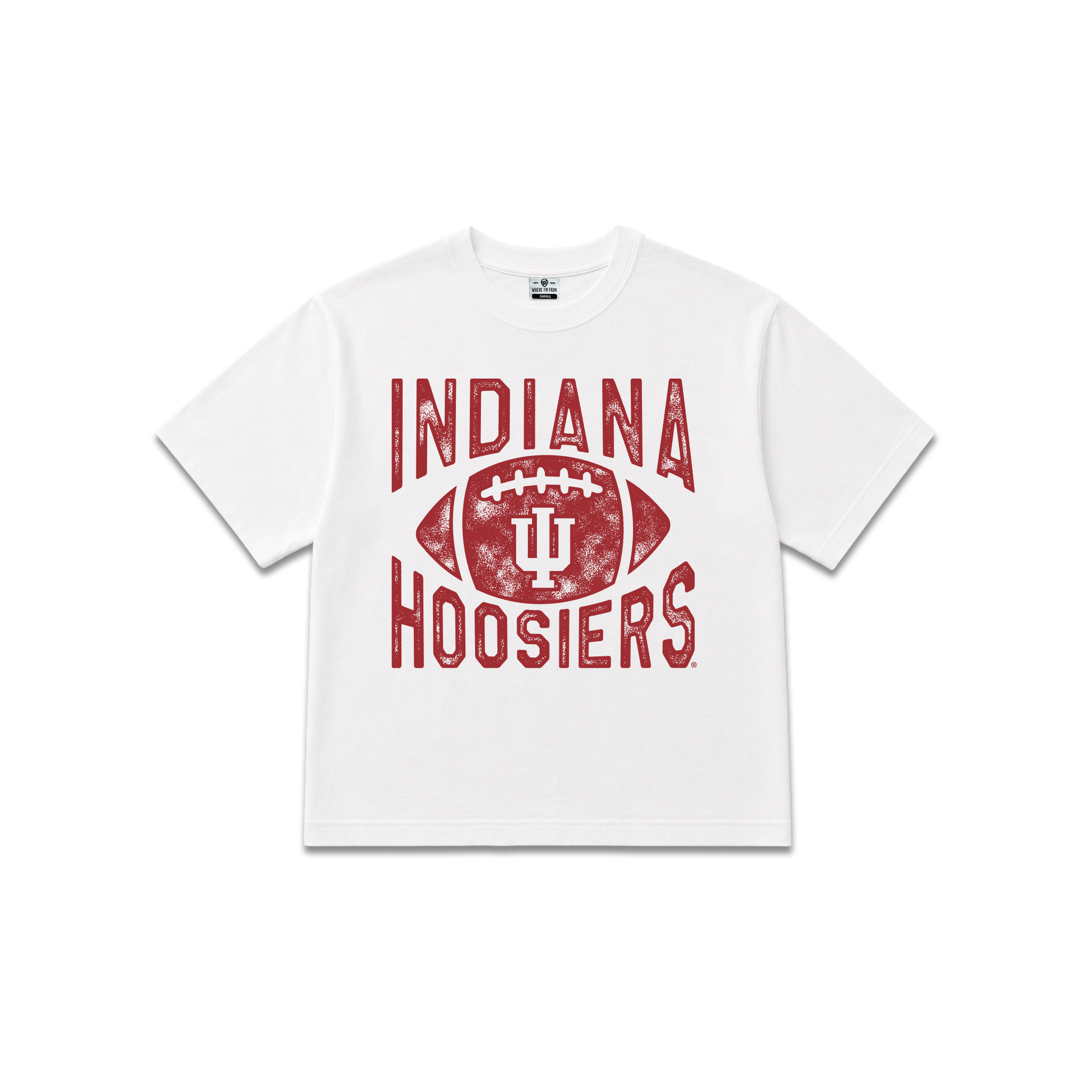 White Indiana University Hoosiers, womens oversized cropped tee, Hoosiers football.