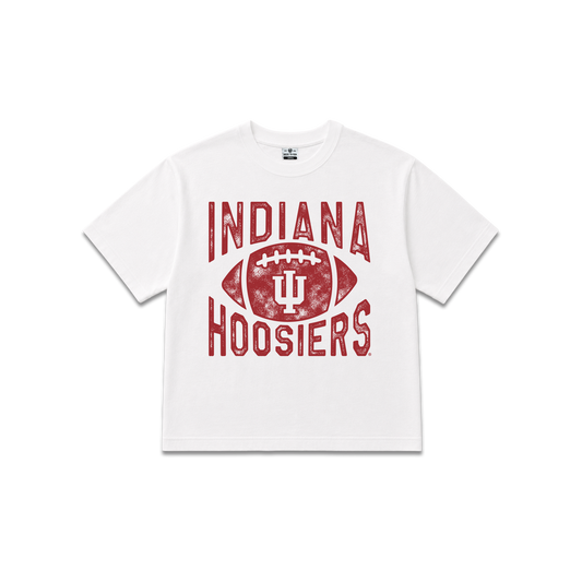 White Indiana University Hoosiers, womens oversized cropped tee, Hoosiers football.