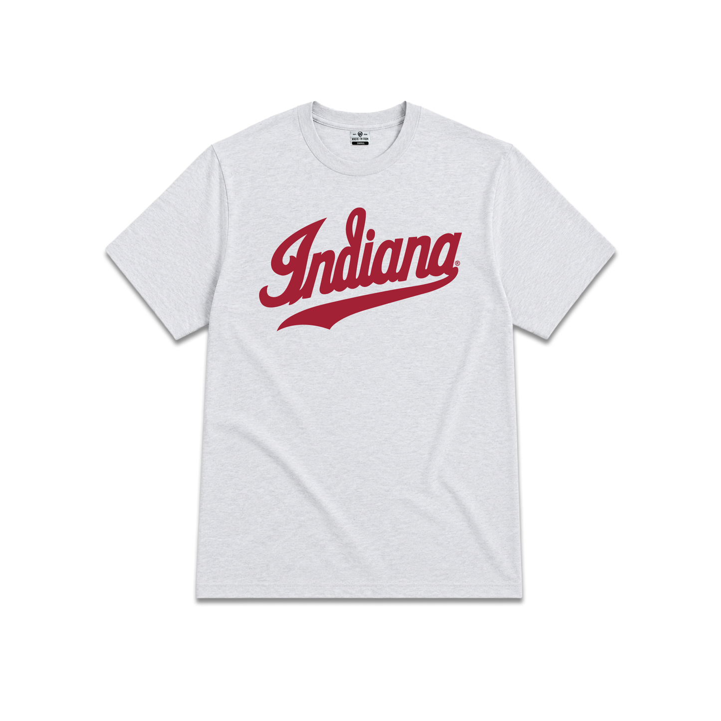 Light gray Indiana University, youth unisex tee, Indiana script underlined.