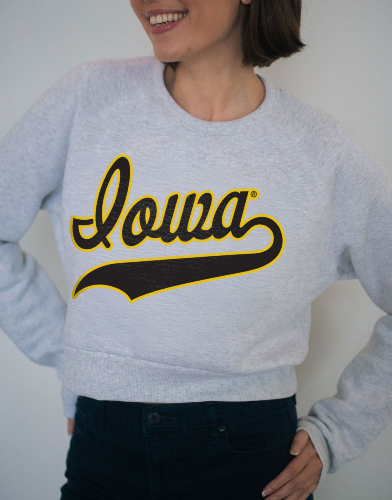 Iowa Script Cropped Crew Sweatshirt