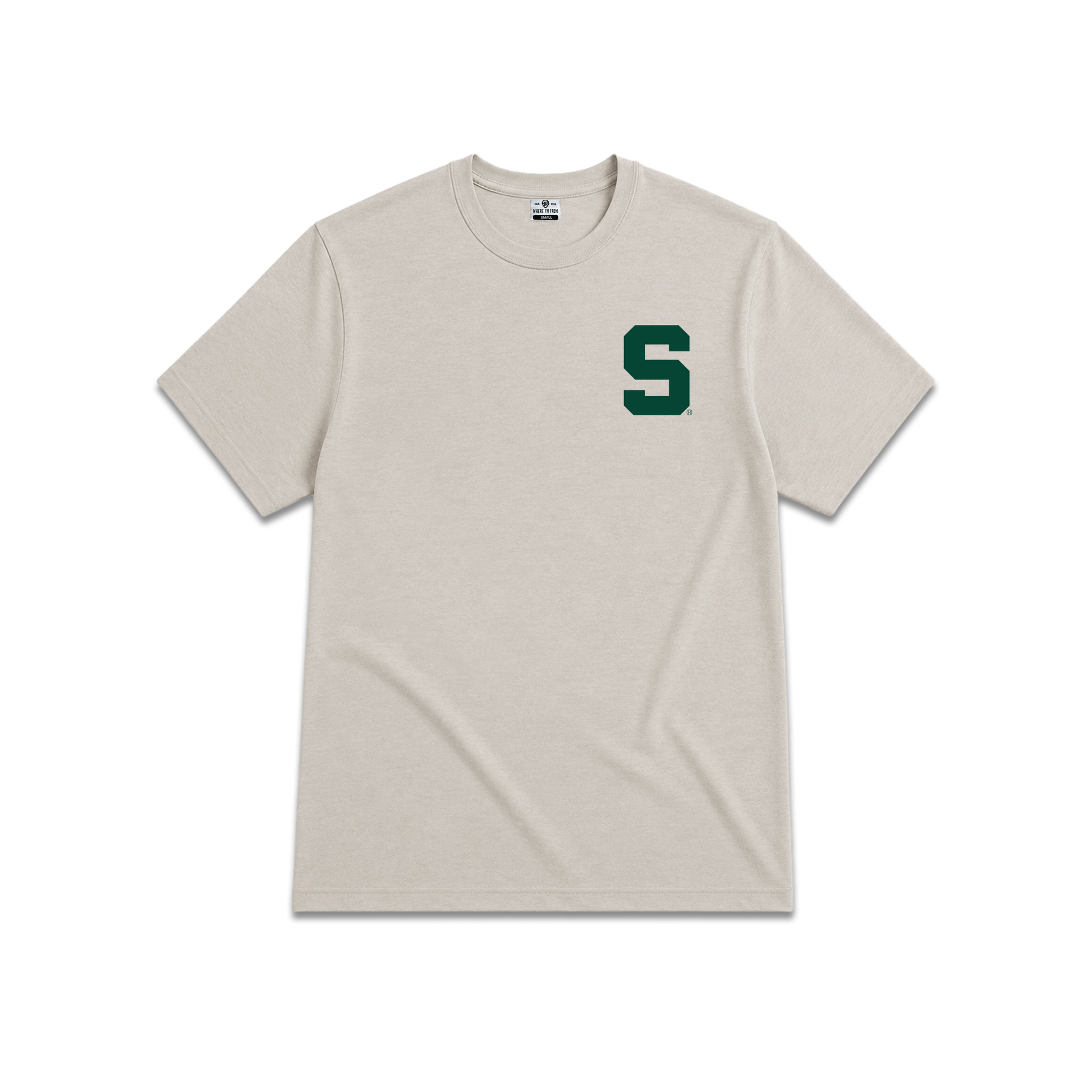 Beige Michigan State University Spartans, unisex tee, Block S front.