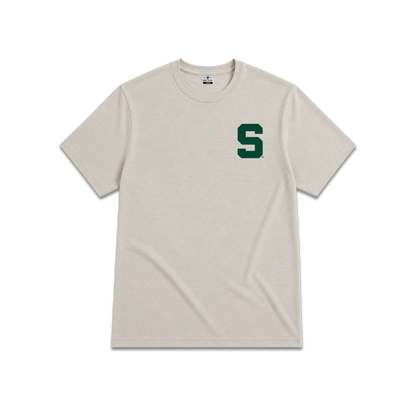 Beige Michigan State University Spartans, unisex tee, Block S front.