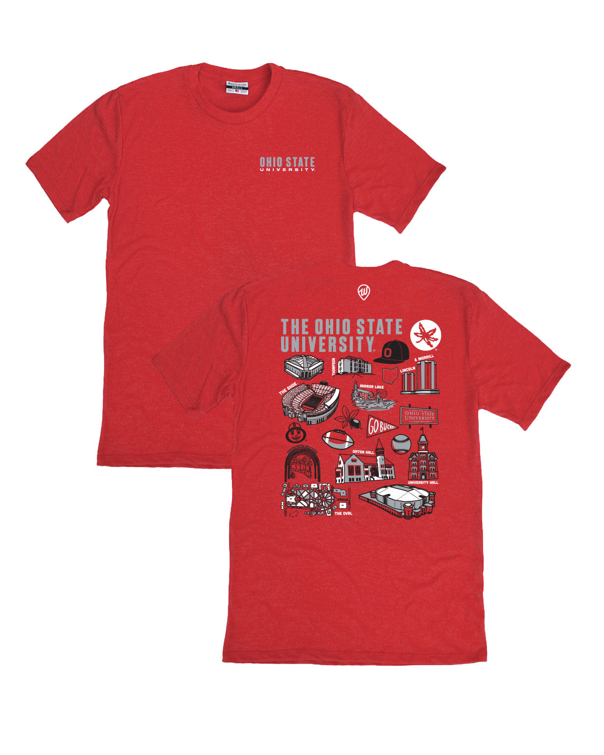 Ohio state university, football icons, red unisex tee, front and back