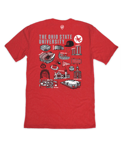 Ohio state university, football icons, red unisex tee, back
