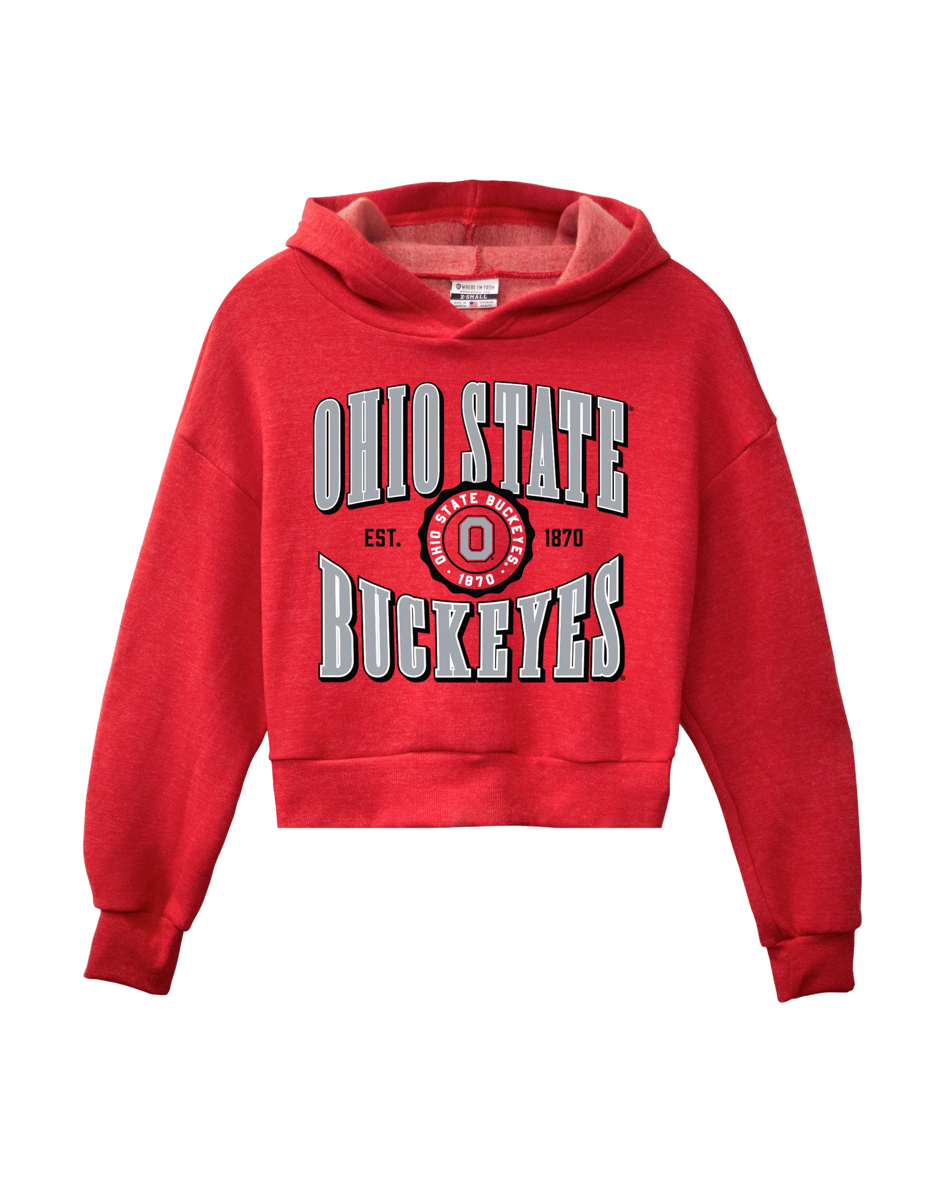 Red Ohio State University, women's cropped hoodie, Ohio state seal