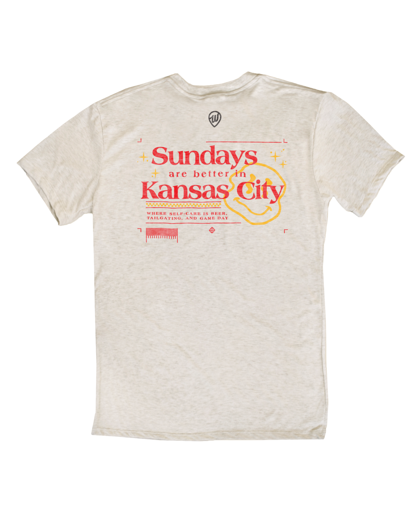 Beige t-shirt with 'Sundays are better in Kansas City' text on a white background