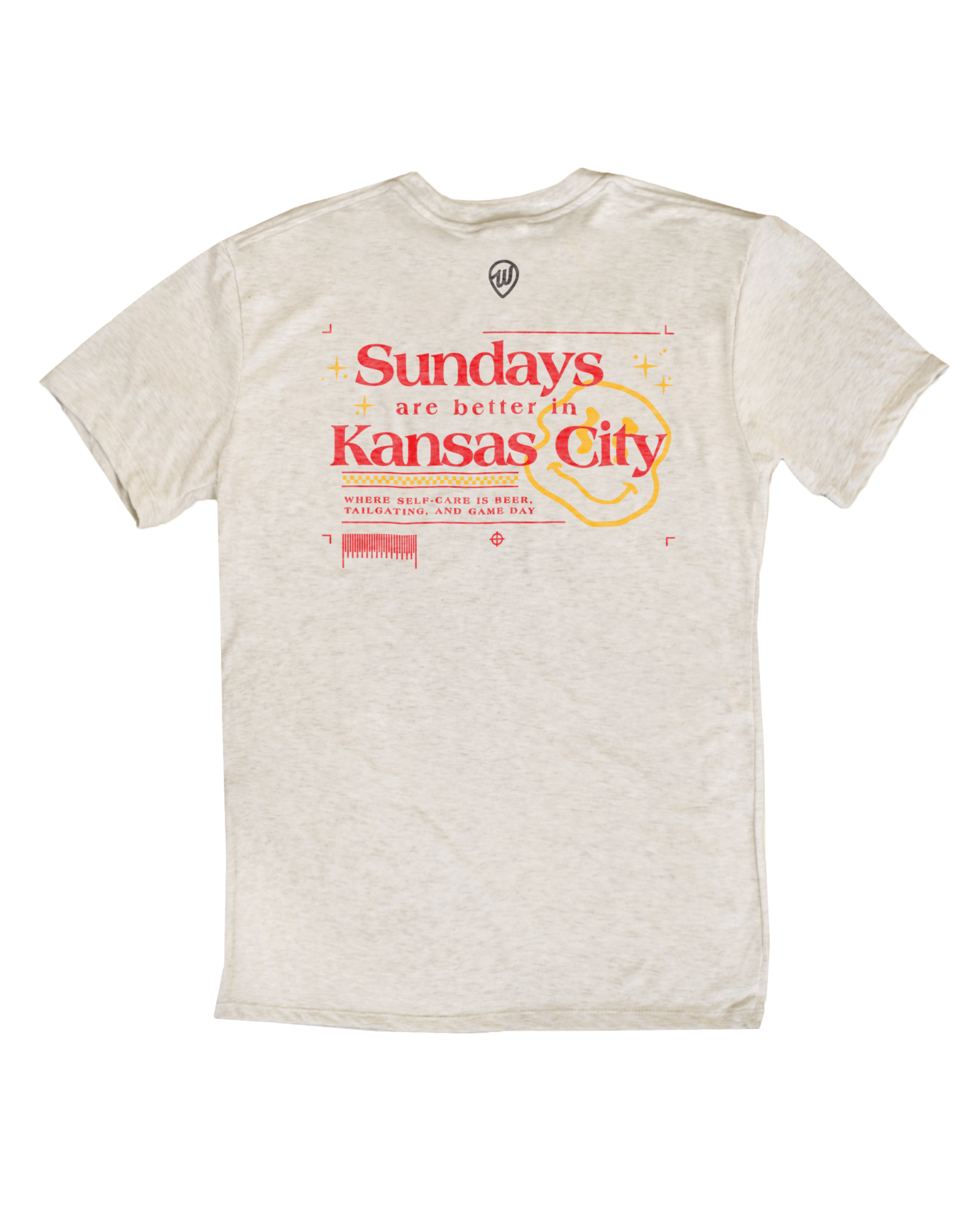 Beige t-shirt with 'Sundays are better in Kansas City' text on a white background