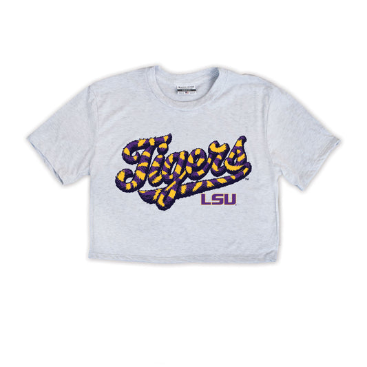LSU Tiger Tail Script Cropped Tee