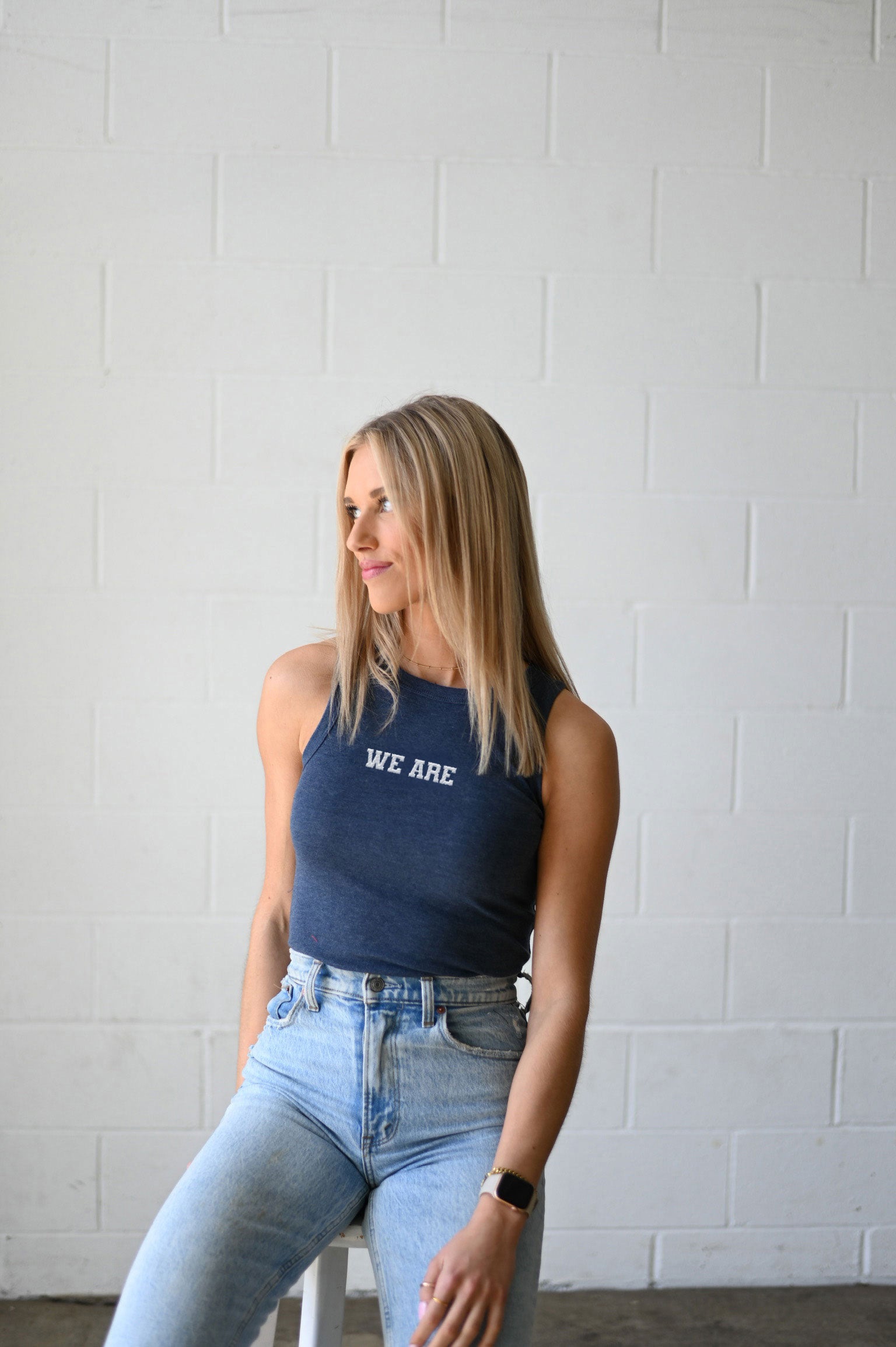 We Are Embroidered High Neck Tank