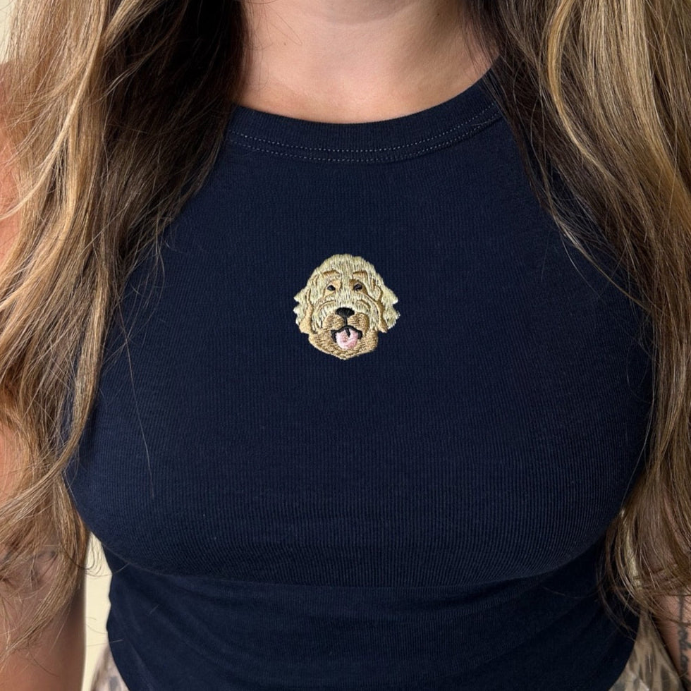 Daisy Embroidered High Neck Tank