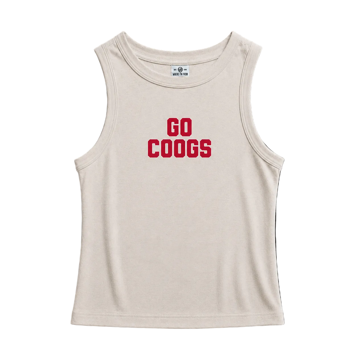 beige university of houston womens cropped tank, go coogs text
