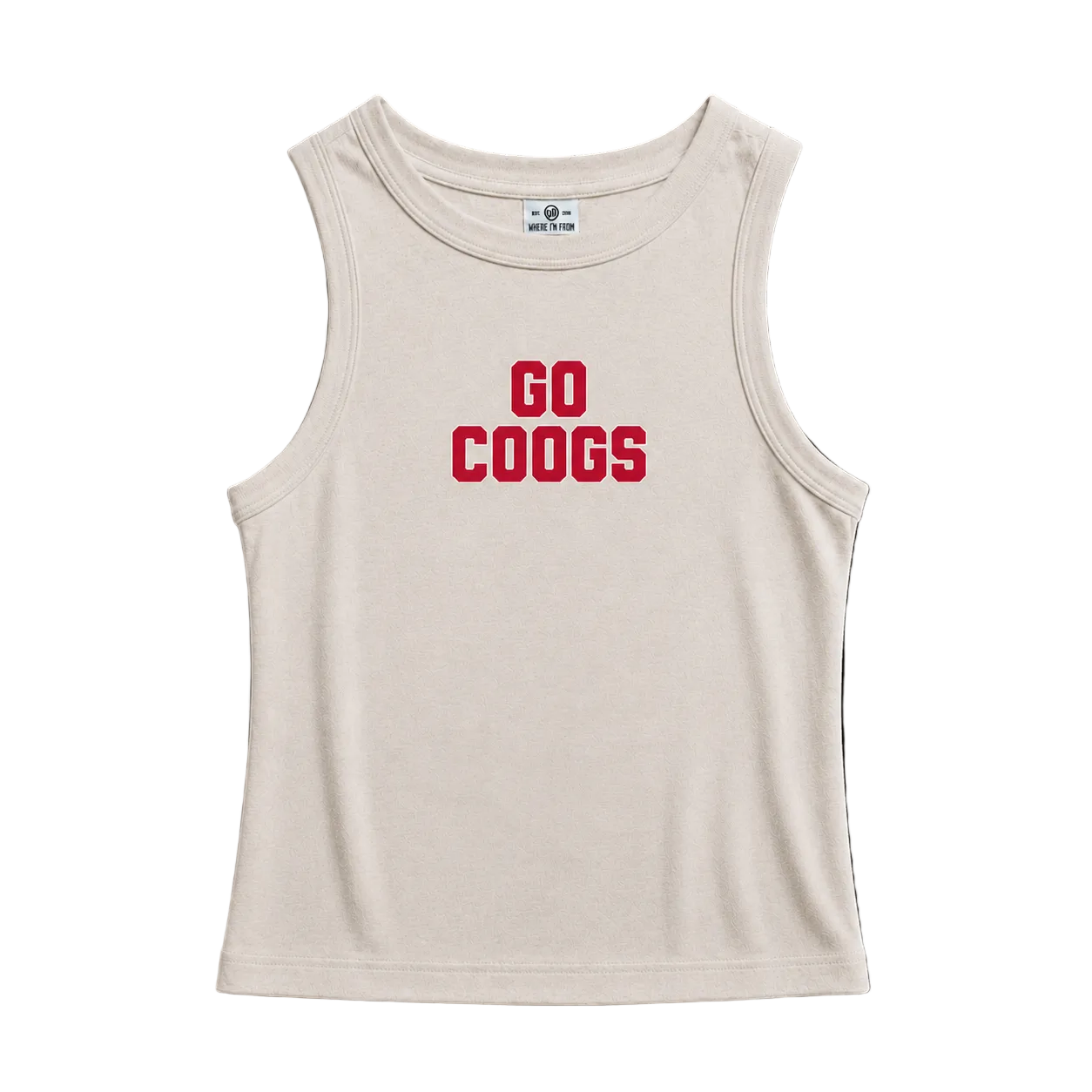 beige university of houston womens cropped tank, go coogs text