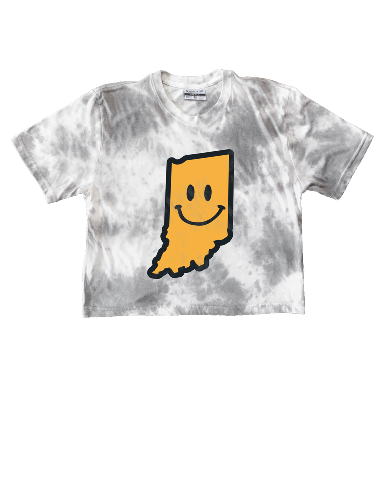 Indiana Smiley State Shape Tie Dye Cropped Tee