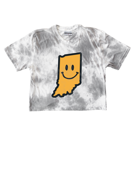 Indiana Smiley State Shape Tie Dye Cropped Tee