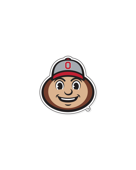 A sticker of Ohio State's mascot Brutus