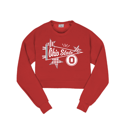 Red Ohio State University Cropped Crew Sweatshirt, Womens, pennant