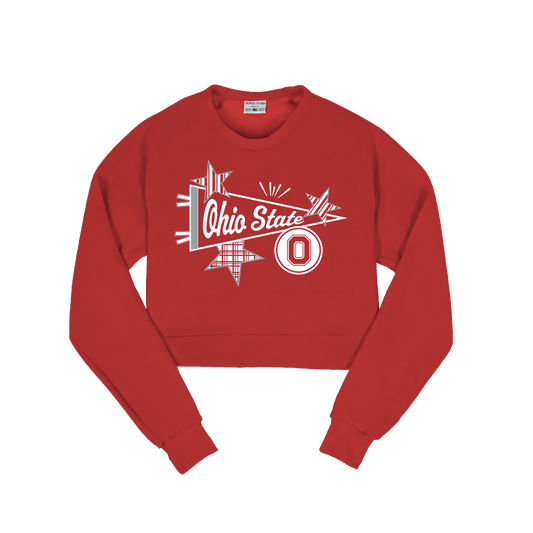 Red Ohio State University Cropped Crew Sweatshirt, Womens, pennant