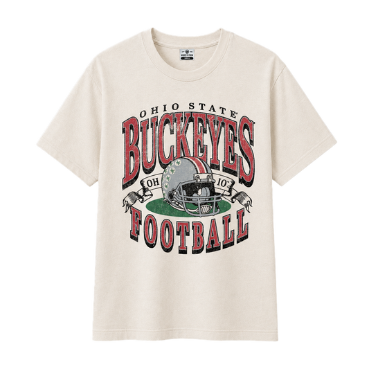 ohio state university, buckeyes football helmet, beige cotton tee
