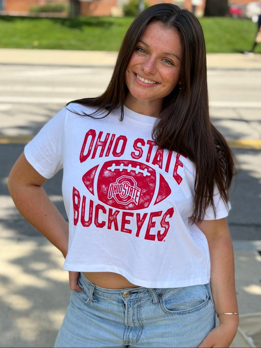 ohio state university, osu football buckeyes, white cotton cropped tee
