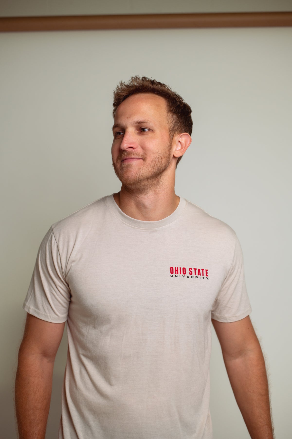 Beige Ohio State University unisex tee, Ohio State university text