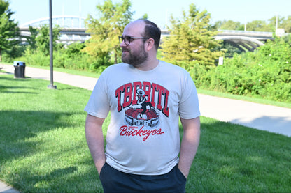 Beige Ohio State University unisex tee, The Pride of thee buckeyes, tbdbitl, ohio stadium, band member, park