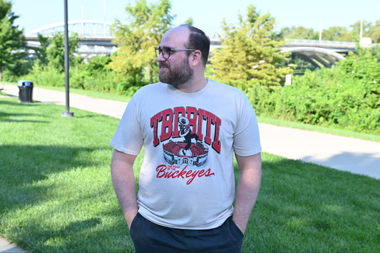 Beige Ohio State University unisex tee, The Pride of thee buckeyes, tbdbitl, ohio stadium, band member, park