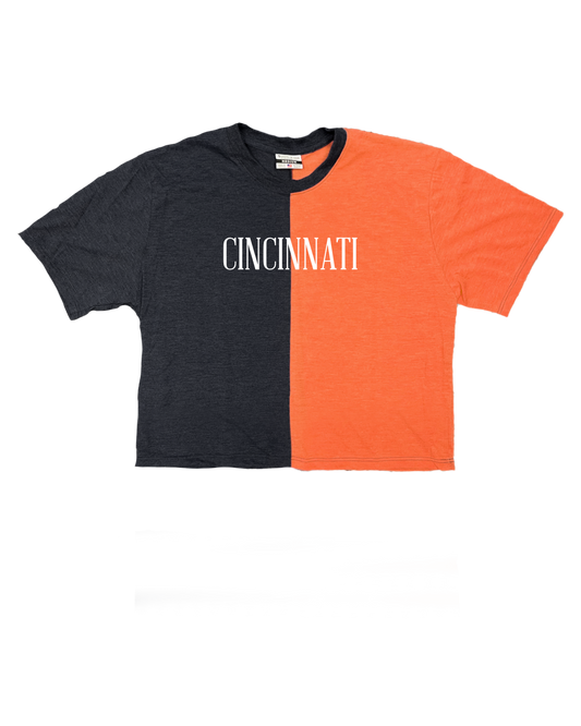 Cincinnati Embroidered Split Cropped Tee