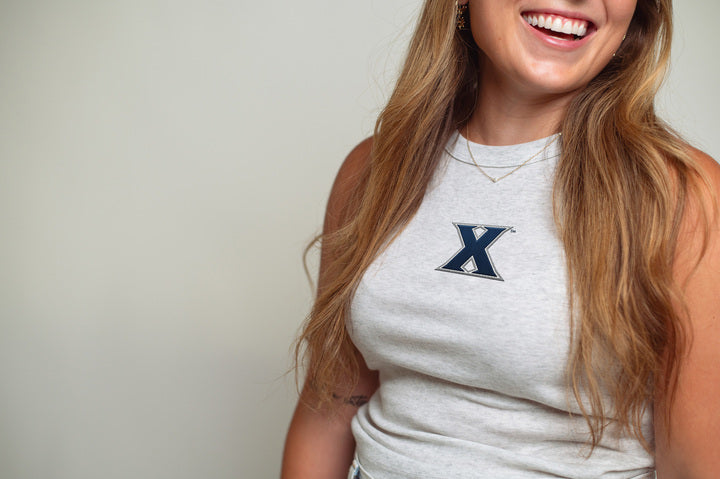 Embroidered X High Neck Tank