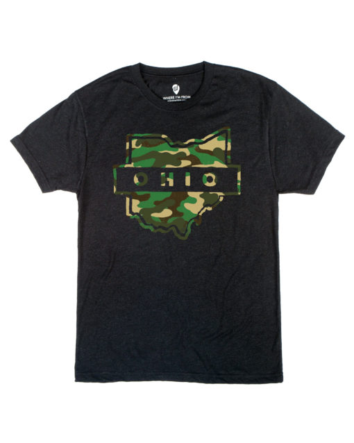 This black crew features the outline of the state of Ohio filled in with a camo pattern.