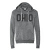 This gray hoodie feature our simple Ohio design in black.